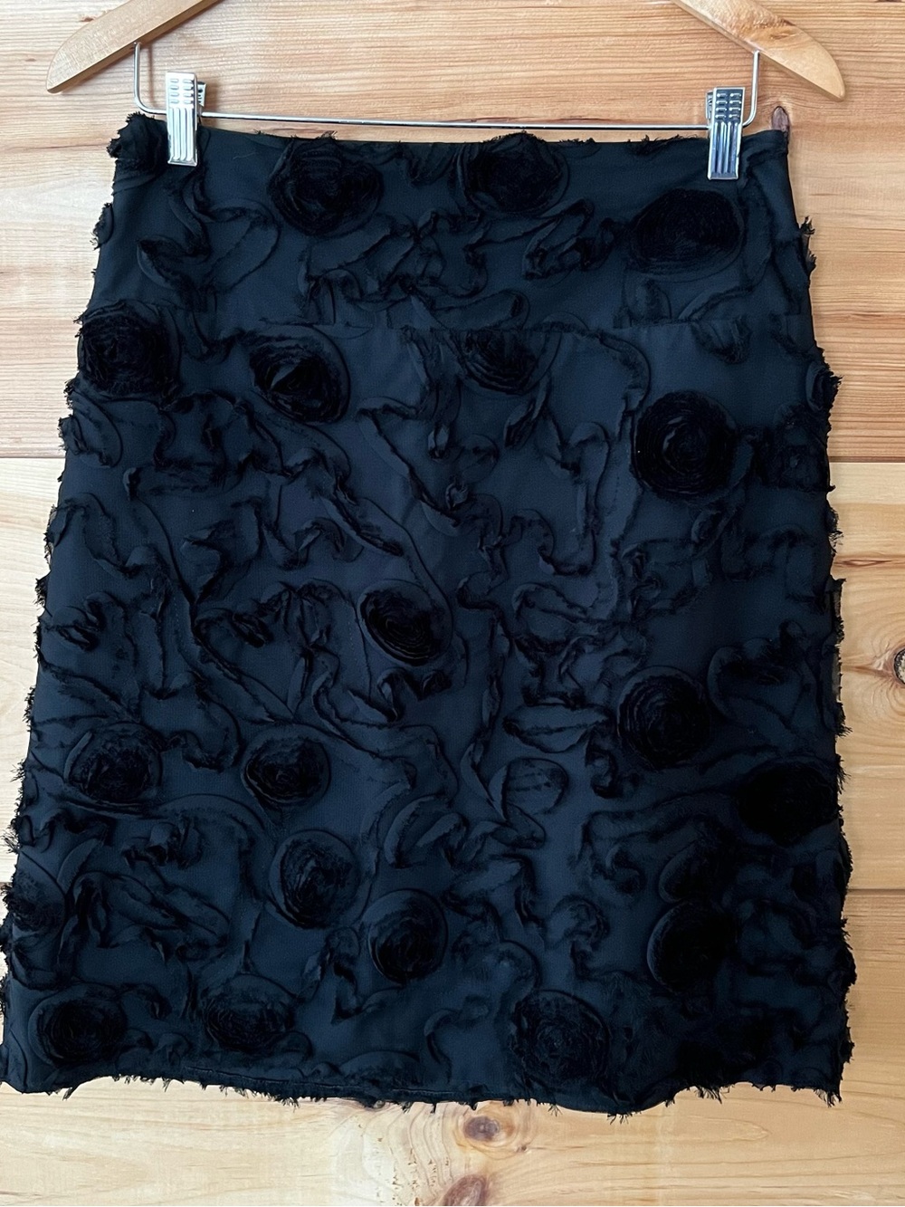 Sevier Skirts Textured Black Ribbon Rosette Midi Skirt Elegant Evening Classy